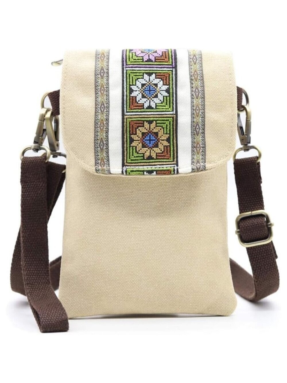 Women's Khaki Vintage Embroidered Cute Mini Cross Body Bag Small Handbags